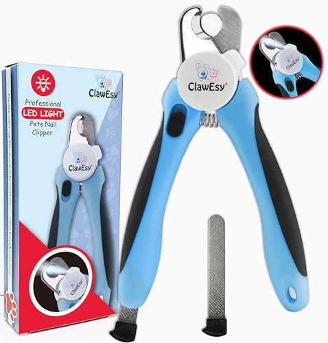 Dog Nail Clipper with Ultra Bright LED Light for Bloodline, Stainless Steel Pet Nail Trimmer with Safety Guard, Ergonomic Handle, Free Nail File for Smooth, Easy Grooming. Dogs and Cats(Blue)