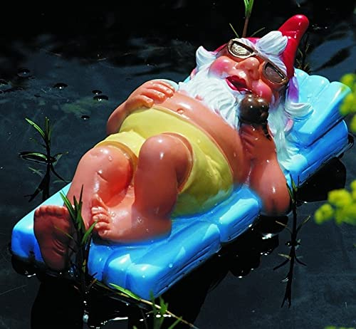 OMÜ Otto Müller Gartenzwerg Urlauber mit Pfeiffe schwimmend Figur Zwerg L 37cm Gartenfigur Teichfigur aus Kunststoff