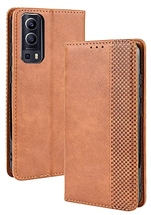 PEIYE Coque Cuir Étui pour Vivo Y52 5G / Vivo Y72 5G Housse, Etui Portefeuille Case Cover, Fermeture Magnétique, Flip Béquille et Emplacements pour Cartes -Brun