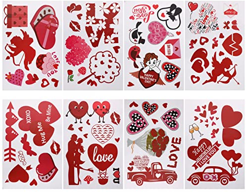 HOMSFOU 8 Bögen Valentinstag-Fensteraufkleber Fensterbilder Abnehmbare Fensteraufkleber Abziehbilder für Zuhause Valentinstag Party Hochzeit Jahrestag Dekorationen (wie abgebildet)