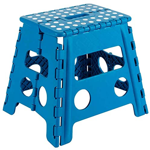AC - Taburete Plegable - Fabricado en PVC - Multiusos de plástico Resistente y Duradero. Ideal para escuelas, guarderías u hogar. - 29 x 22 x 32 cm - Azul