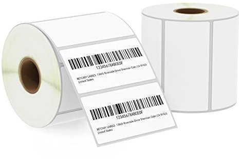BETCKEY - 76mm x 38mm(3 in x 1,5 in) Perforierte Barcode/Versand/Adresse Thermoetiketten Kompatibel mit Zebra und weiteren Druckern [2 Rollen/1900 Etiketten]