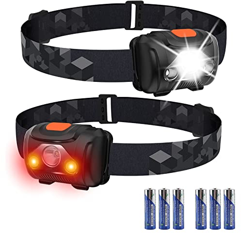 HOSONIC Stirnlampe LED Kopflampe Rotlicht Weiß Licht AAA Batterie Headlamp，2 Stück Wasserdicht 4 Modi Headlight Für Kinder Erwachsene Camping Laufen Joggen Angeln