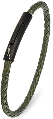 Simaru Pulsera de Piel Auténtica Trenzada 4 mm para Mujer y Hombre | Cierre de Gancho de Acero Inoxidable | Made in Germany | Regalo Unisex