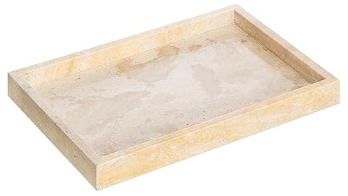 Navaris Bandeja de Travertino Rectangular - Bandejas Decorativas Beige de 30 x 20 x 3 cm - Vaciabolsillos de Decoracion para Recibidor Baño o Cocina - para Llaves Perfumes y Más