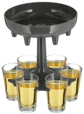 Brandsseller Distributeur de verre à liqueur avec 6 verres à liqueur - Dimensions du distributeur 13 x 13 cm