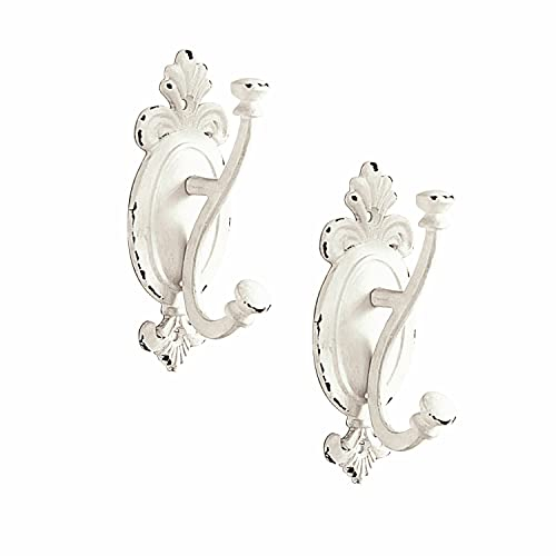 Loberon Haken 2er Set Tede, Verspielter Landhaus-Stil, Nostalgischer Charme, Ästhetisches Antik-Finish, Wandhaken, Garderobe, Gusseisen, antikweiß
