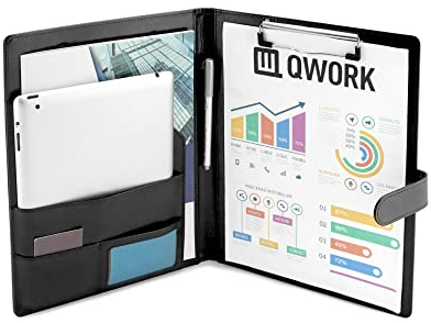 QWORK® A4 Dokumentenmappe Klemmbrett mit Deckel, Premium Schreibmappe Konferenzmappe mit Magnetverschluss, Halten Sie A4 A5 Dokumente und Visitenkarten