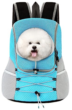 Pawaboo Pet Backpack Dog Carry Bag for Small Medium Dogs and Cats, Breathable and Comfortable Pet Portable Travel Bag with Safety Strips for Hiking Travel Outdoors, Blue, L