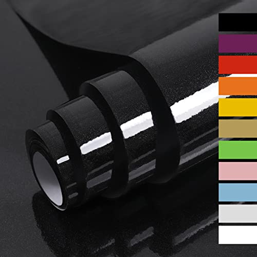 Hode Klebefolie Schwarz Glitzer 40cmX10m Selbstklebende Möbelfolie Hochglanz Folie Oberflächenschutz für Küche Wasserdicht Möbel Dekorfolie Tapeten