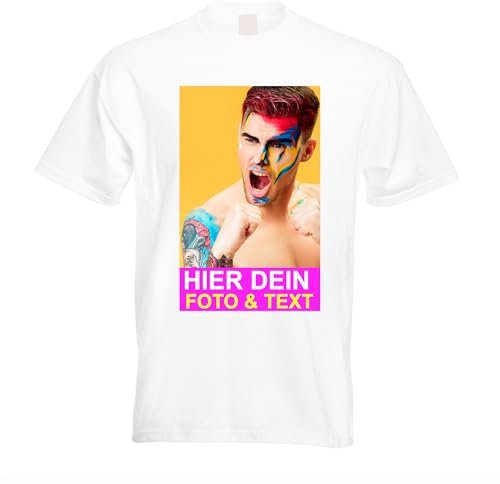 Kiwistar T-Shirt Herren Weiss - S - Aufdruck individuell - mit Foto Bedruckt - Wunschtext - Druck personalisiert - Geschenk für Freizeit Sport - selber gestalten