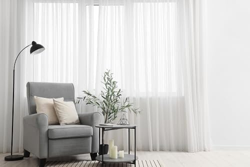 Generisch Gardinen mit Kräuselband Fertiggardine halbtransparent Voile Bleiband Vorhang Wohnzimmer Schlafzimmer Fenster Vorhänge Weiß (HxB 260x200 cm)