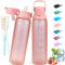 GXCROR 1 Litre Water Bottle with Straw, BPA Free Leakproof Sports Water Bottles with Motivational Time Marker, Large Drinking Bottles Flask Great for Gym, School, Office and Outdoors (Pink)