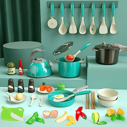 Jouet Set Enfants Jouer Rôle Prétendant Batterie de Cuisine Ustensiles Poêle Kit Accessoires Casseroles et Poêles Cadeaux pour Enfants 3+ (41PCS, Vert)