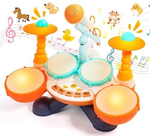 Schlagzeug Kinder Spielzeug ab 1 Jahr-Trommel Baby Musikinstrumente für Kinderspielzeug ab 1 Jahr Kleinkind Trommel 6 In 1 Kinderschlagzeug Baby Musikspielzeug Montessori Spielzeug Geschenk