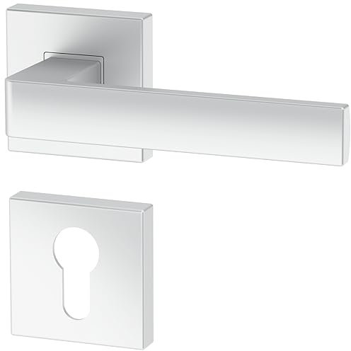 La maniglia ERGO, argento, per porte con serratura con un cilindro di chiusura, maniglia quadrata argento opaca, guarnizione per porte, maniglia