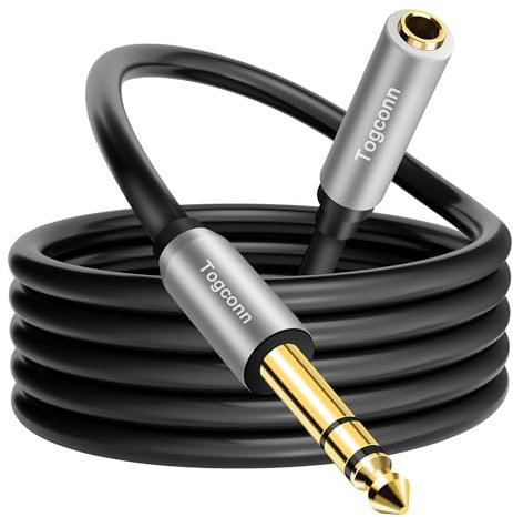 Togconn 1/4 inch Extension Cable 1 Foot, 6.35mm 1/4 TRS Male to Female Stereo Adapter Jack，Quarter inch Headphone Guitar Extension Cable, Hi-Fi Sound, Gold Plated Connectors, Oxygen-Free Copper OFC