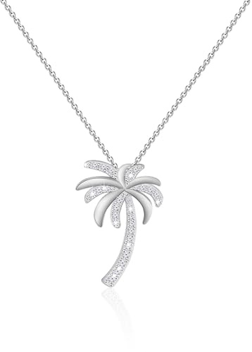 FEELMEM Tropical Beach Jewelry CZ Palm Tree Pendant Necklace Hawaii Bridal Beach Wedding Jewelry Bridesmaid Gifts