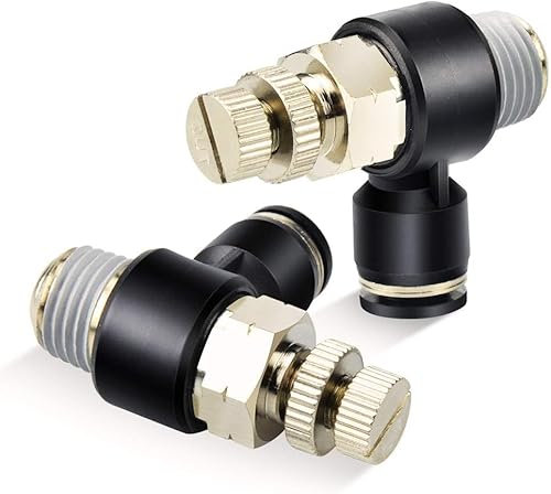 TAILONZ PNEUMATIC Pack de 2 SL8-01 Raccord de conduite d'air à emboîter Vanne de régulation de débit d'air 8MM ou 1/8 pouce BSP angle 90 degrés Raccord de vanne de régulation de vitesse d'air