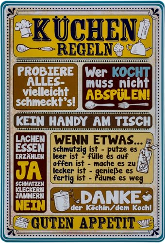 30 x 20 cm Blechschild - Küchenregeln - lustiger Spruch, Lebensweisheit, Küchen Deko Vintage Schild