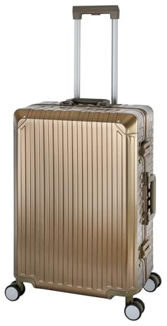 Travelhouse Tokyo 100% Aluminium Reisekoffer Champagner M-65cm Hartschalenkoffer Reisetrolley Suitecase Trolley 2X TSA Zahlenschloss 4 Silent Move Doppelräder 360° Rollen Vol. 72L