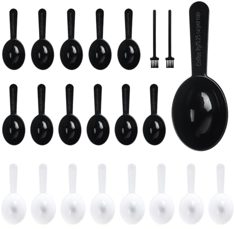 Amentalove 20 Piezas Cuchara Medidora Gramos, Cucharas Medidoras, Mini Protein Scooper, Cuchara Dosificadora para Café en Polvo, Cocina, Detergente, Líquido, Leche en Polvo(Negro y Blanco)