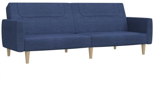 vidaXL Schlafsofa 2-Sitzer, Sofa mit Holzrahmen, Schlafcouch für Wohnzimmer Heimkino Büro, Couch Sofabett Tagesbett Gästebett, Blau Stoff