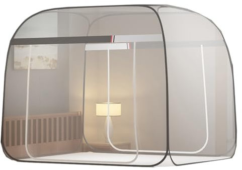 CUTTE Pop-Up Moskitonetz Bettzelt Bodenloses Moskitonetz, Betthimmel Sommer Atmungsaktiv Faltbar für Den Innenbereich, Bettnetz Privatsphäre Platz für Doppelbetten,Gray,150x200cm