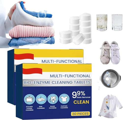 Multifunktionale Bio-Enzym-Reinigungstabletten, Schaum-Rostentferner, Bio-Enzym-Salz-Tablette, Allzweck-Reinigungspulver, Haushalts-Bioenzymreiniger für Kleidung, Kochfelder (2 Boxen)