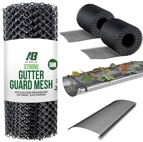 Premium Aibulo Gutter Guard Mesh - 15cm x 5m Leaf Protection Mat to Block Leaves, Moss, and Debris - Prevent Drain and Guttering Blockages - Black Drain Covers for Ultimate Protection