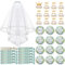 TZEKING 37 Stück JGA Braut Button Set,Team Bride JGA Buttons,12 Bride Buttons+12 Bride Tattoo Aufkleber+12 Bride Armband+1 Schleier,Jungesellinnenabschied Frau Accessoires,JGA Deko Accessoires