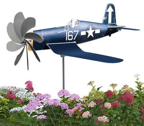 Metall Windrad Flugzeug - Windspiel Windmühle für den Garten - Wetterfest und Standfest Flugzeug Windspinner - Flugzeug Gartendeko mit Bestem Kugellager - Für Patio Rasen & Garten Dekoration