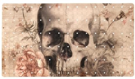 Rutschfeste Badematten im Vintage-Stil mit Totenkopf-Blumen-Motiv, für Badezimmer, rechteckige Badewannenmatte, maschinenwaschbar, 40 x 70 cm