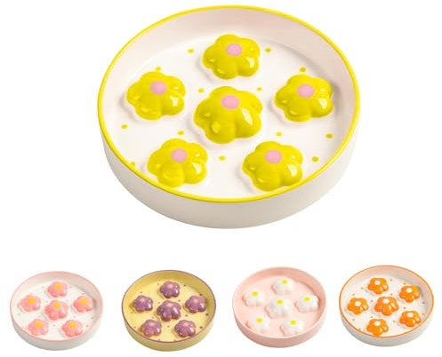 Gamelle Anti-Glouton en Céramique pour Chat – Écuelle Colorée avec Labyrinthe Floral – Bol pour Alimentation Lente et Anti-Vomissement – 16 x 3 cm