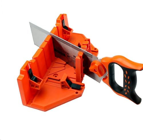 CYSFETENA Gehrungslade mit Säge, 12-Zoll-Gehrungslade mit 14-Zoll-Rückensäge, Aufbewahrung von Gehrungssägen, Handsägenbox zum Holzschneiden mit Klemme, für präzises Schneiden,