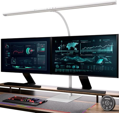 EYOCEAN Schreibtischlampe LED mit Gestensteuerung & Fernbedienung, Dimmbare Monitor Lampe 24W 80cm, Tageslichtlampe Schreibtisch für Homeoffice, Bürolampe mit Sockel, Tischlampe, Mattweiß