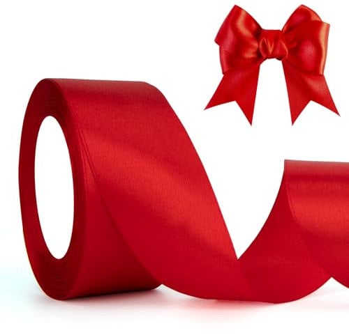 Rot Geschenkband Weihnachten Schleifenband Satinband 23m, 4cm Breite, Dekoband Dick Stoffband für Hochzeit Halloween Taufe Valentinstag DIY-Handwerk Geschenkverpackung Basteln Seidenband