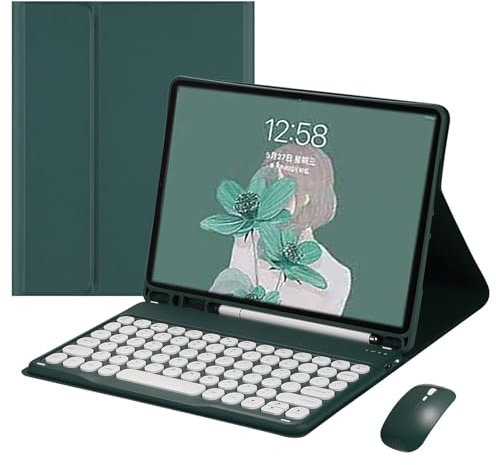 Teclado Funda para iPad Air 13 Pulgadas (M2) 2024 con Ranura para Lápiz, Estuche Portátil Delgado con QWERTY Español Ñ Teclado Desmontable Inalámbrico y Ratón Bluetooth Recargable, Verde Oscuro-A