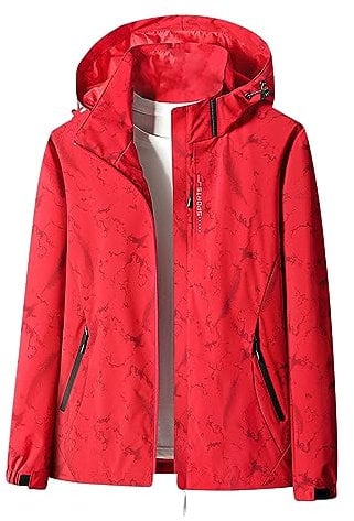 Damen Wattierte Jacke Wasserdicht Warm Mantel mit Fronttaschen Langarm Kapuze Winter Regenmantel Winddicht Outwear für Urlaub Reisen, rot, 4XL