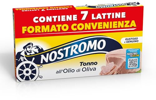 Nostromo Tonno all’Olio di Oliva, 7 Lattine da 60g – Formato Multipack, Fonte di Proteine, Senza Conservanti, Sgocciolato, Pronto da Gustare