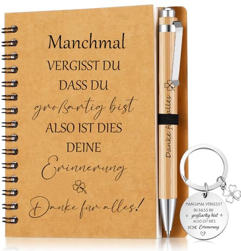 Sinmoe Dankeschön Geschenkset für Kollege Lehrer Mitarbeiter Abschied Geschenk A6 Notizbuch Danke für Alles Kugelschreiber Schlüsselanhänger Notizblock(Manchmal vergisst du dass du großartig bist)