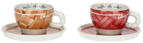 THUN, Set 2 Tazze in Porcellana, Linea AbbracciAMI, Set da Collezione, Idea Regalo per Natale, Tazzina 210 ml, Ø 8.95 cm, 5 cm x 6.10 cm h, piattino Ø 14.65 cm