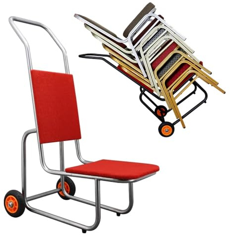 Chair Dolly, Chairs Rack Trolley, Chair Cart, Chair Stacking Trolley, Iron Commercial Cart with 10 Chairs Capacity, Storage Transport Dolly for Flat Stacking Plastic Resin and Wood Chairs
