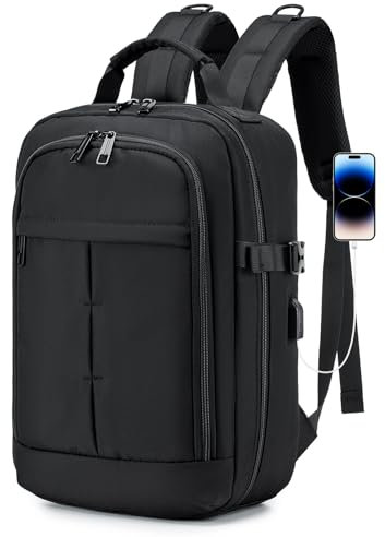 BAGROUPS Zaino 40x30x15 Zaino da Viaggio Aereo Bagaglio a Mano 20L Zaini da lavoro Uomo 15.6 Pollici Zainoi Porta PC Bagaglio a Mano Antifurto Impermeabile per Viaggio Casual Scuola Business Nero