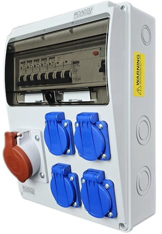 RoadEu - Coffret de Chantier, Distributeur Mural. Prise CEE 32A et 4x 230V. Distributeur de courant avec disjoncteur différentiel. Tableau électrique Entièrement câblé