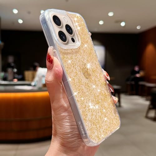 LAPOPNUT for iPhone 14 Pro Max Case,Bling Glitter Paillette Clear Shockproof Phone Case for Women Girls,Cute Sparkle Bumper Crystal Silicone Slim Cover for iPhone 14 Pro Max 6.7,Gold