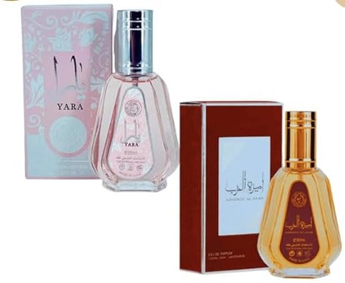 Ameerat Al Arab - Yara - Lot de 2 Parfums 50ml - Parfum vaporisateur Femme Longue Tenue - 2 Senteurs différentes - Orientale et Sucrée By Douceur Orientales.