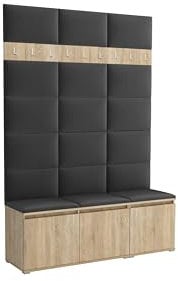 Brent - Garderobenschrank Flur Sonoma Eiche mit sitzbank 150 cm Breit Luton 3 - Multifunktionale Flurgarderobe Set mit Stauraum und Wandpaneel, Garderobe mit Sitzfläche und Kleiderhaken