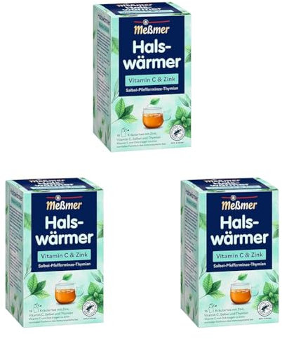Meßmer Halswärmer | Vitamin C & Zink | 16 Teebeutel | Glutenfrei | Laktosefrei | Vegan (Packung mit 3)