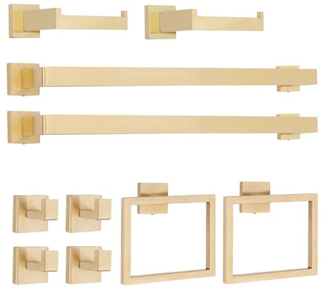 Lot de 10 barres de serviettes de bain en acier inoxydable 201 - 60 cm - Kit de matériel en acier inoxydable - Porte-serviettes pour salle de bain à fixer au mur - Doré